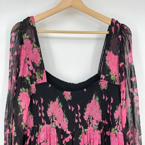 RIXO | Yas Shirred Midi Dress Blossom Pink Floral Chiffon 4XL 18 Plus Size - Picture 11 of 16